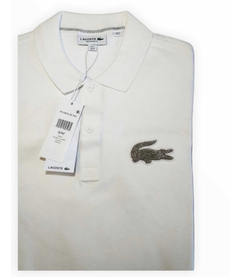 POLO LACOSTE DECABALLERO BEIGE CON COCODRILO GRANDE 