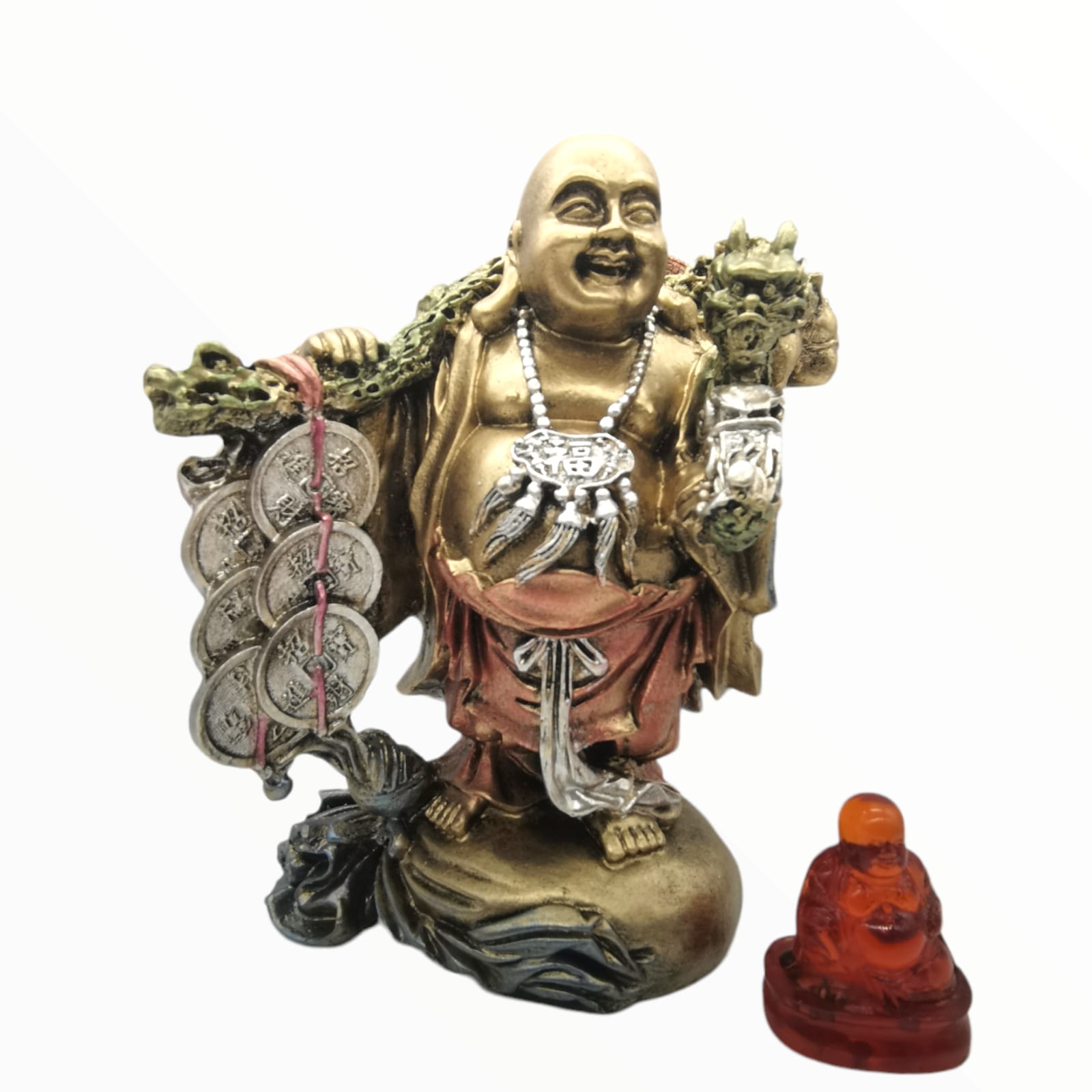 Buda De Pie Dorado 23cm (buda Abundancia De Regalo 6cm)