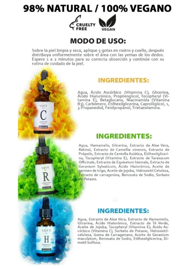 Kit Suero Serum Vitamina C + Ácido Hialurónico Facial + Retinol