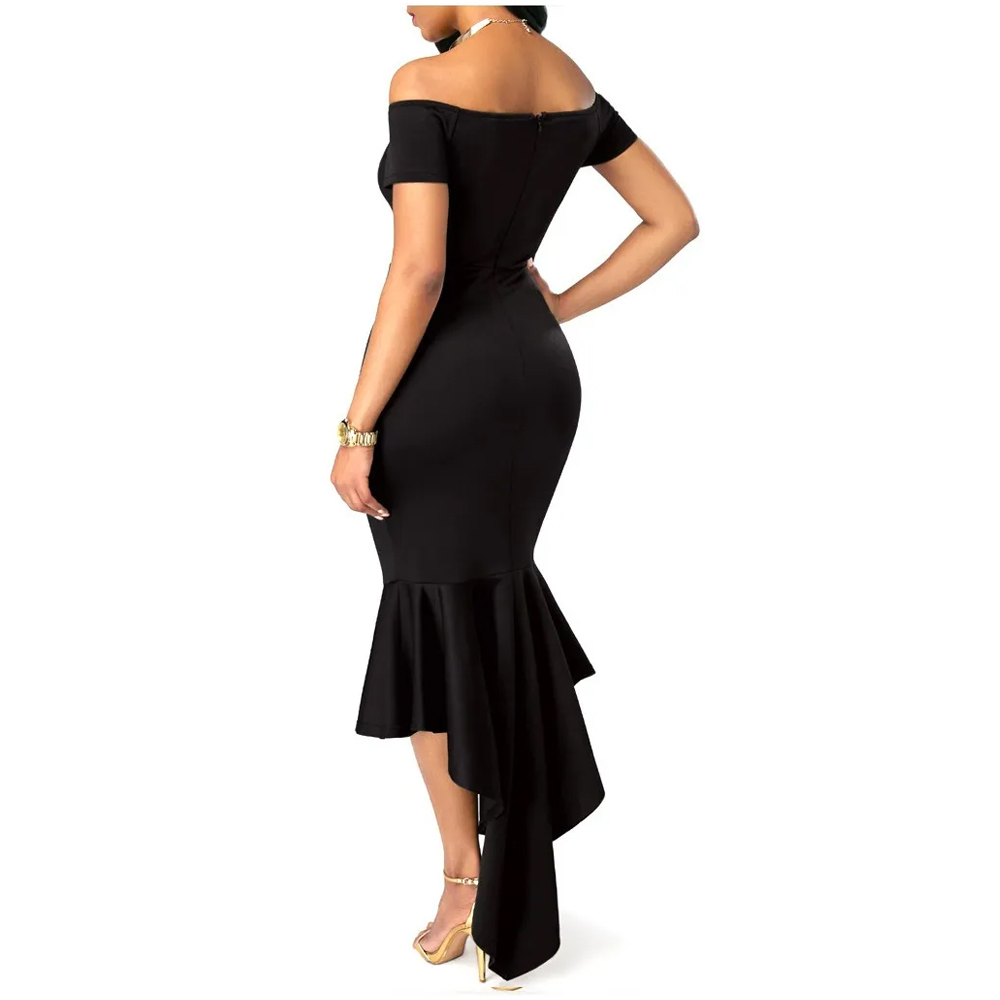 Elegante Vestido Mullet Con Manga Corta Sin Hombres NEGRO o AZUL