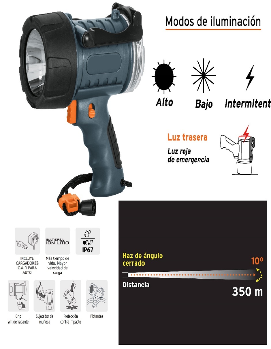Linterna Recargable, Lampara Led Potente Para Caza, Pesca Con Led Roja De Emergencia