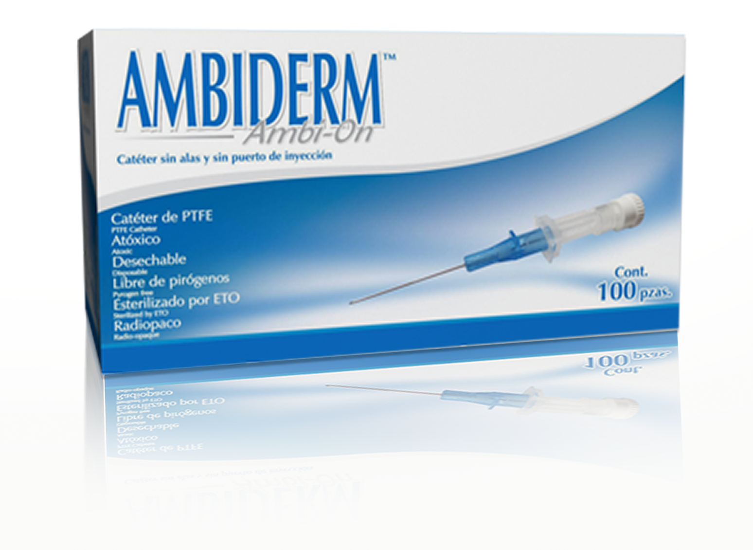Catéter AMBIDERM Ambi-On Sin Alas y Sin Puerto de Inyección 22G AZUL PTFE c/100