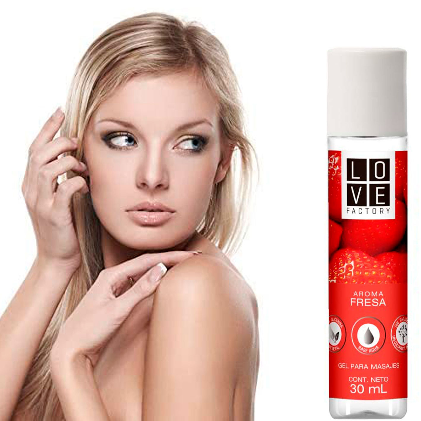 Lubricante Intimo y Gel Para Masaje Intimo Sabor Fresa Love Factory Cont. 30 ml