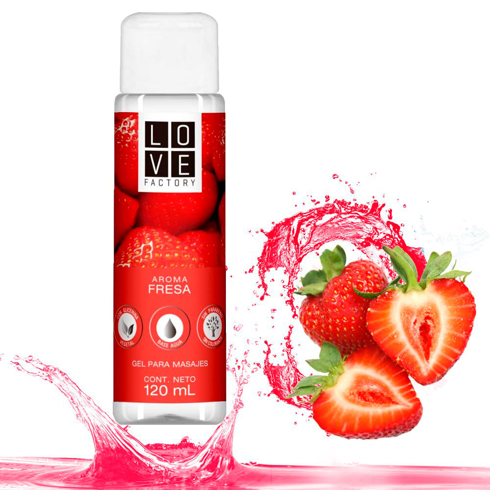 Lubricante Intimo y Gel Para Masaje Intimo Sabor Fresa Love Factory Cont. 120 ml