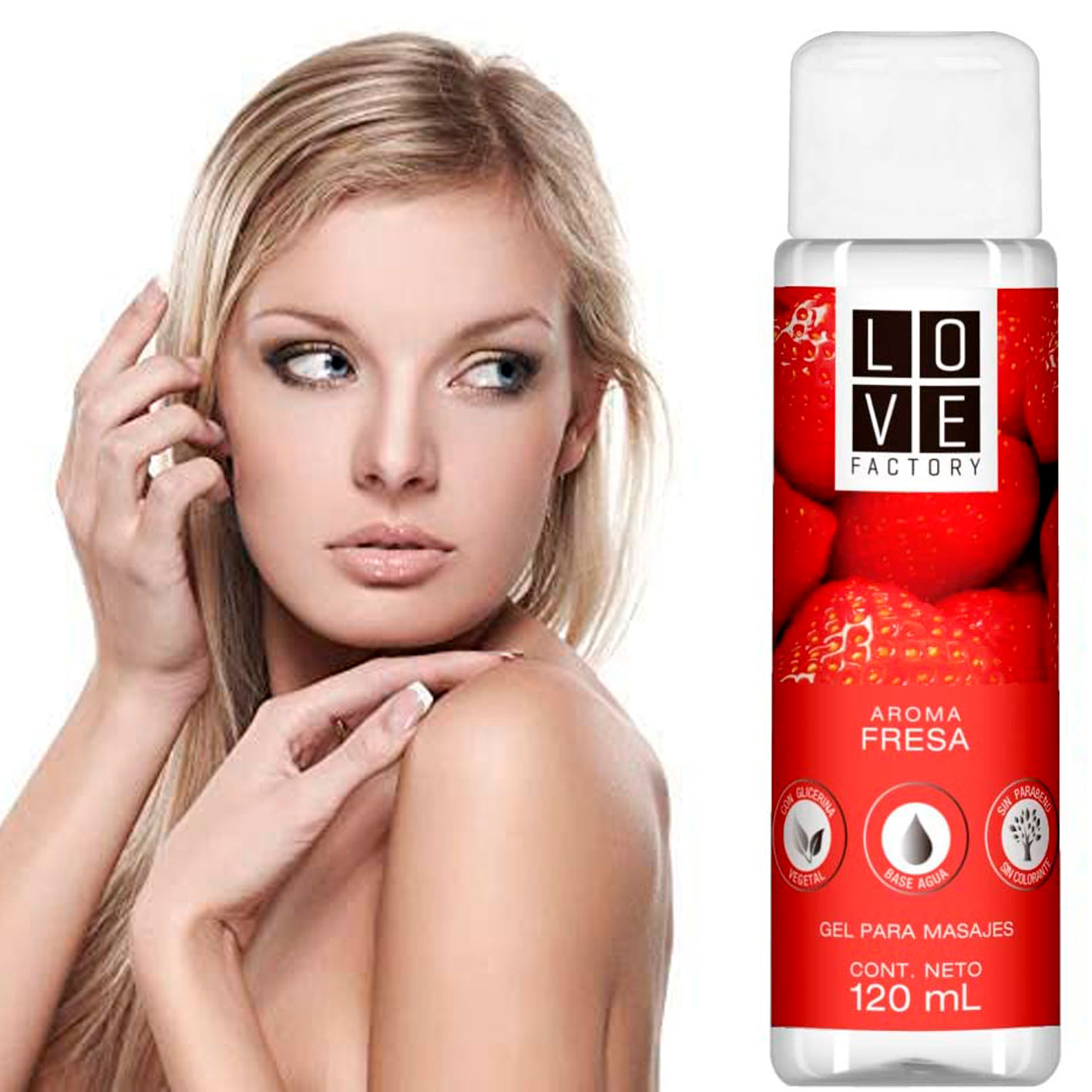 Lubricante Intimo y Gel Para Masaje Intimo Sabor Fresa Love Factory Cont. 120 ml