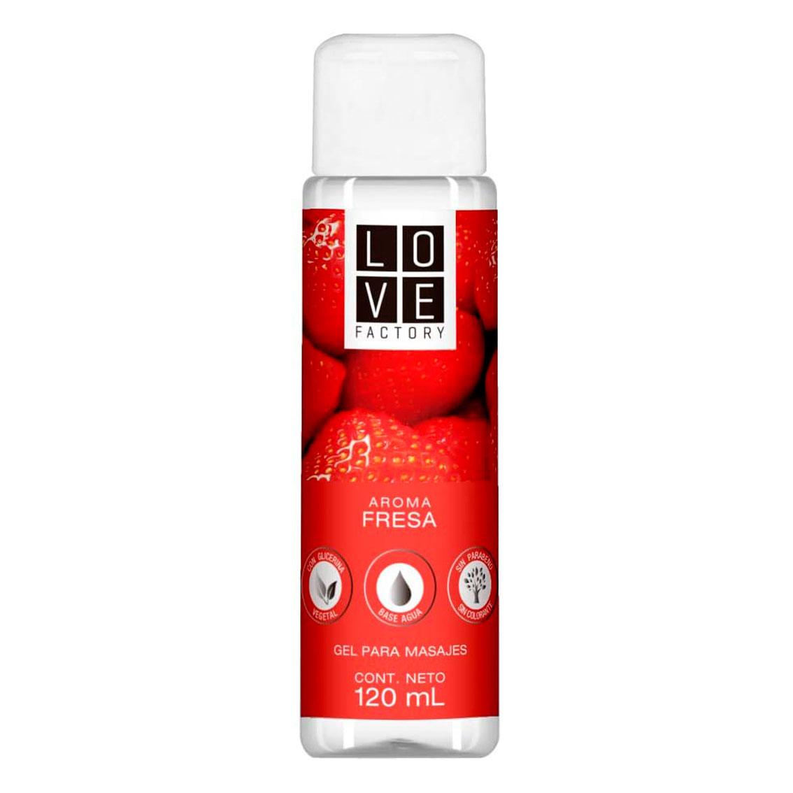 Lubricante Intimo y Gel Para Masaje Intimo Sabor Fresa Love Factory Cont. 120 ml