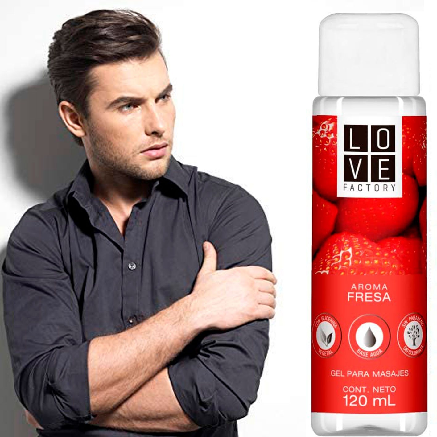 Lubricante Intimo y Gel Para Masaje Intimo Sabor Fresa Love Factory Cont. 120 ml