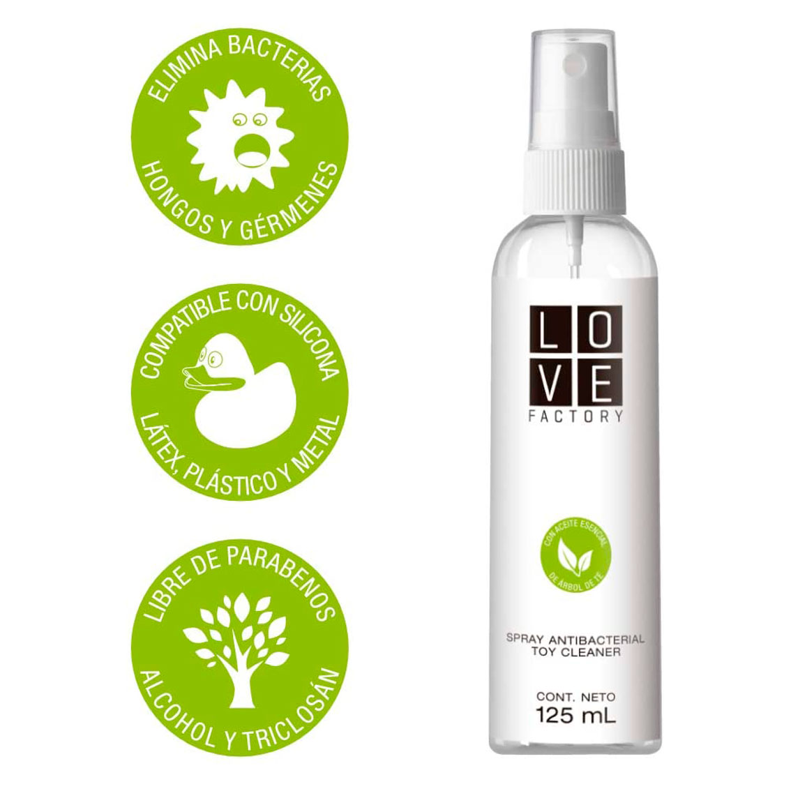 Liquido Antibacterial Limpiador de Productos Íntimos Love Factory Cont. 125 ml