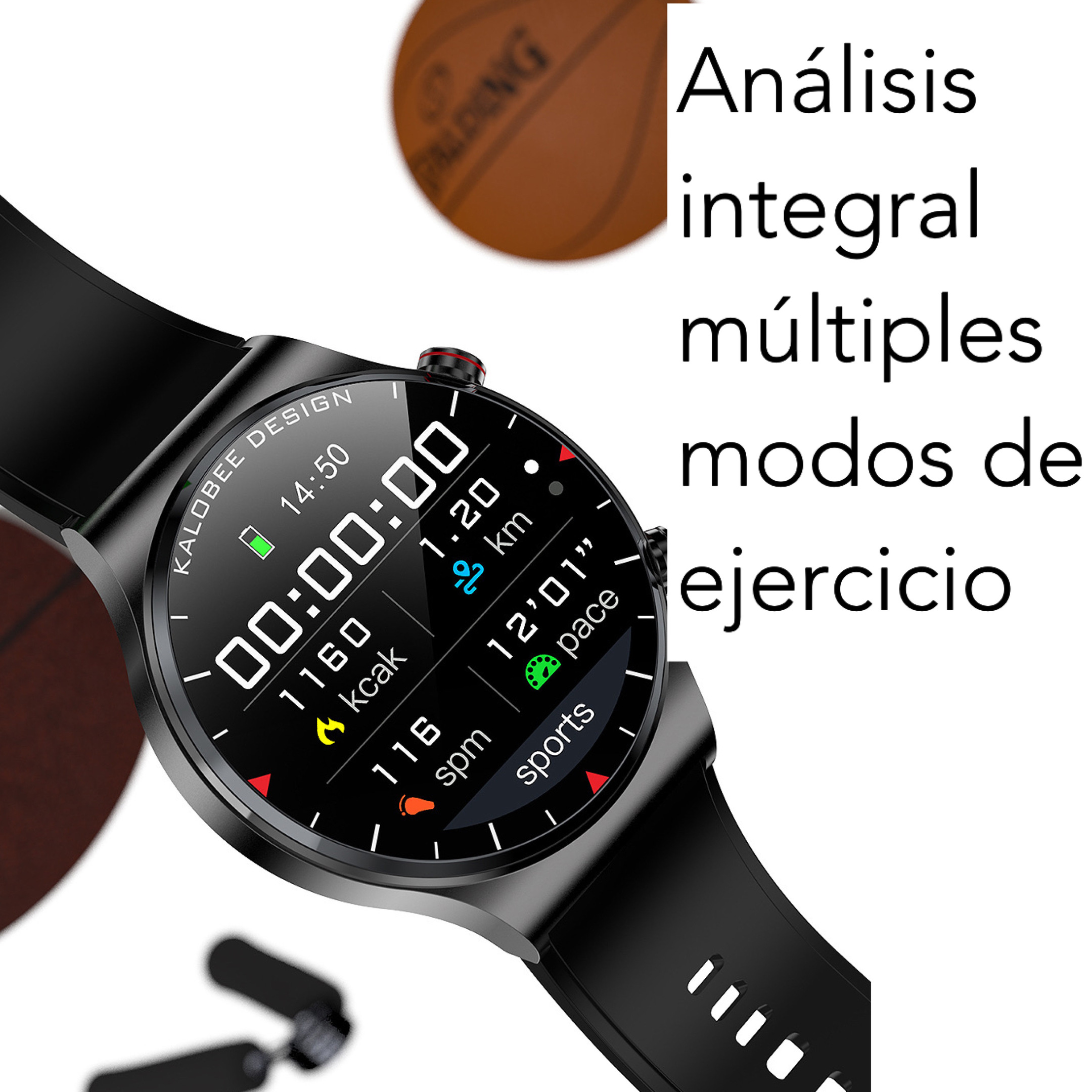 Fino Smartwatch para caballero, Oximetro, Salud, ejercicio, Llamadas, Notificaciones con 3 correas para iPhone y Android