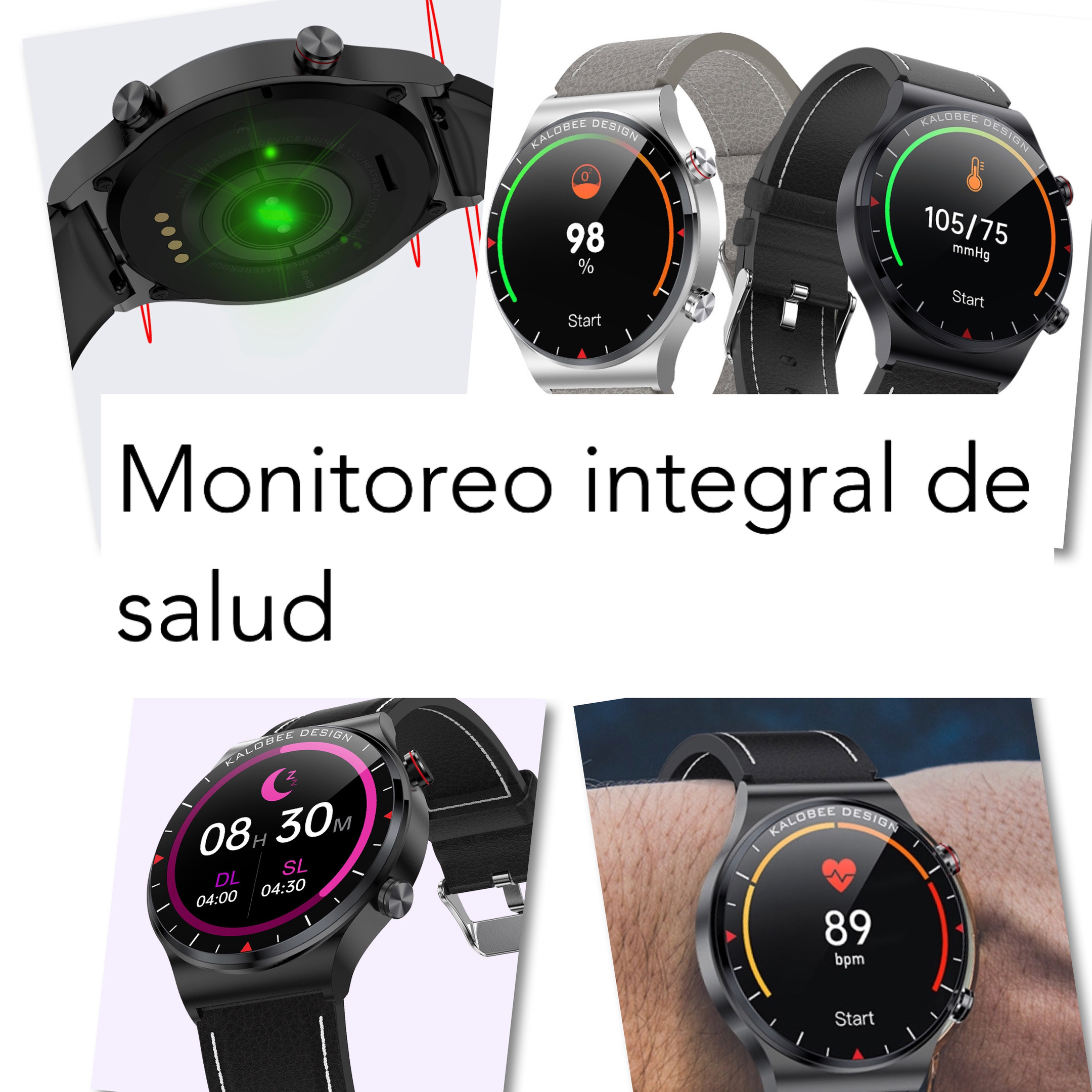 Fino Smartwatch para caballero, Oximetro, Salud, ejercicio, Llamadas, Notificaciones con 3 correas para iPhone y Android