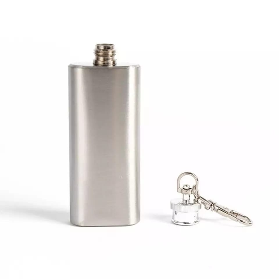 Llavero Licorera Anforita 2oz Piel Negro y Acero inox De Bolsillo