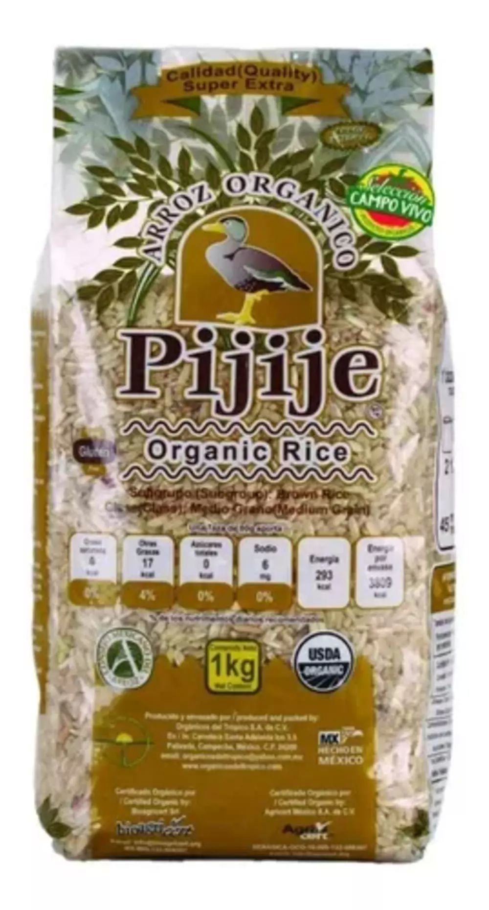 Arroz Integral Orgánico 1 Kg Pijije Grueso Sin Gluten