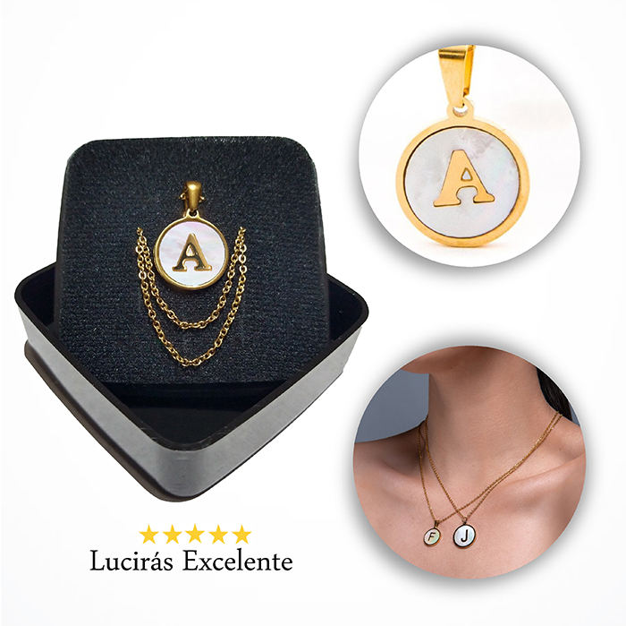 Collar con Inicial o Letras de la A a la Z, Colgante Gargantilla Madre Perla