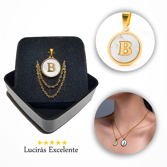 Collar con Inicial o Letras de la A a la Z, Colgante Gargantilla Madre Perla
