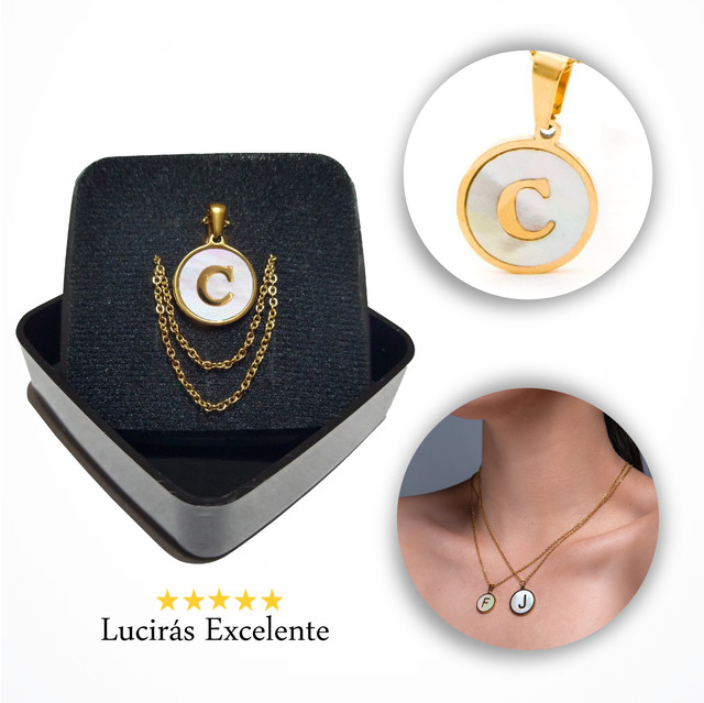 Collar con Inicial o Letras de la A a la Z, Colgante Gargantilla Madre Perla