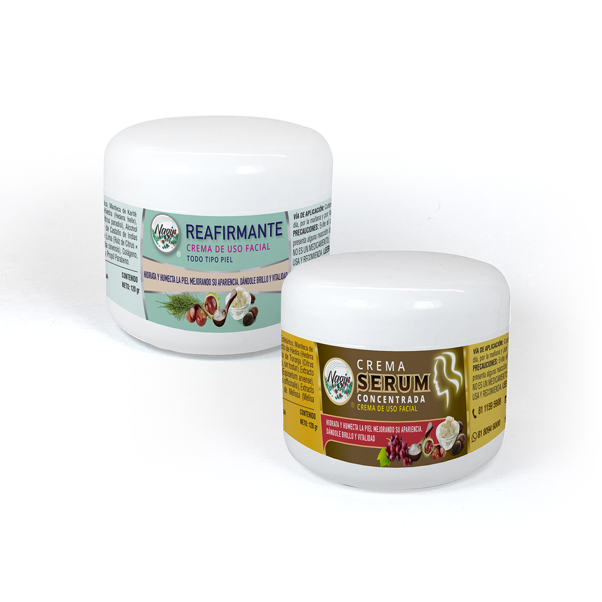 KIT Cuidado Facial Cremas SERUM y Reafirmante NAGIR Cosmética de 120 g