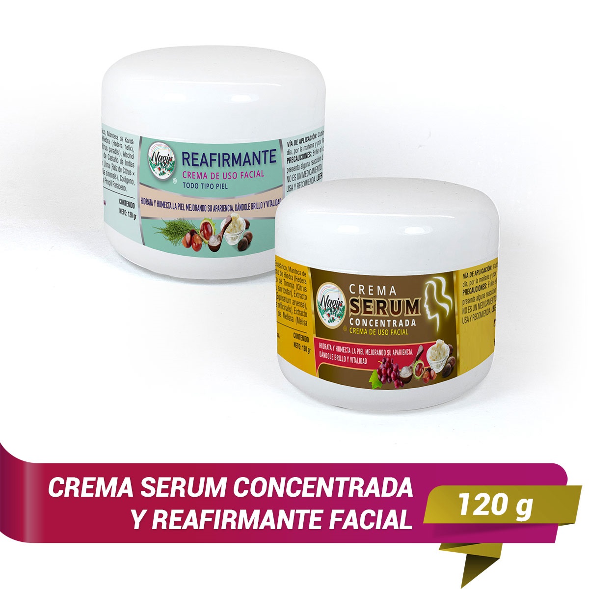 KIT Cuidado Facial Cremas SERUM y Reafirmante NAGIR Cosmética de 120 g