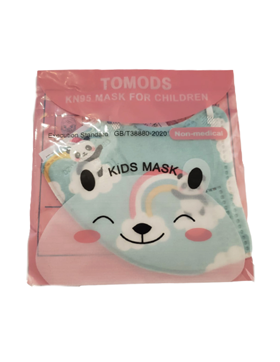 Cubrebocas certificados KN95 Tomods Infantil azul de pandas 10 piezas