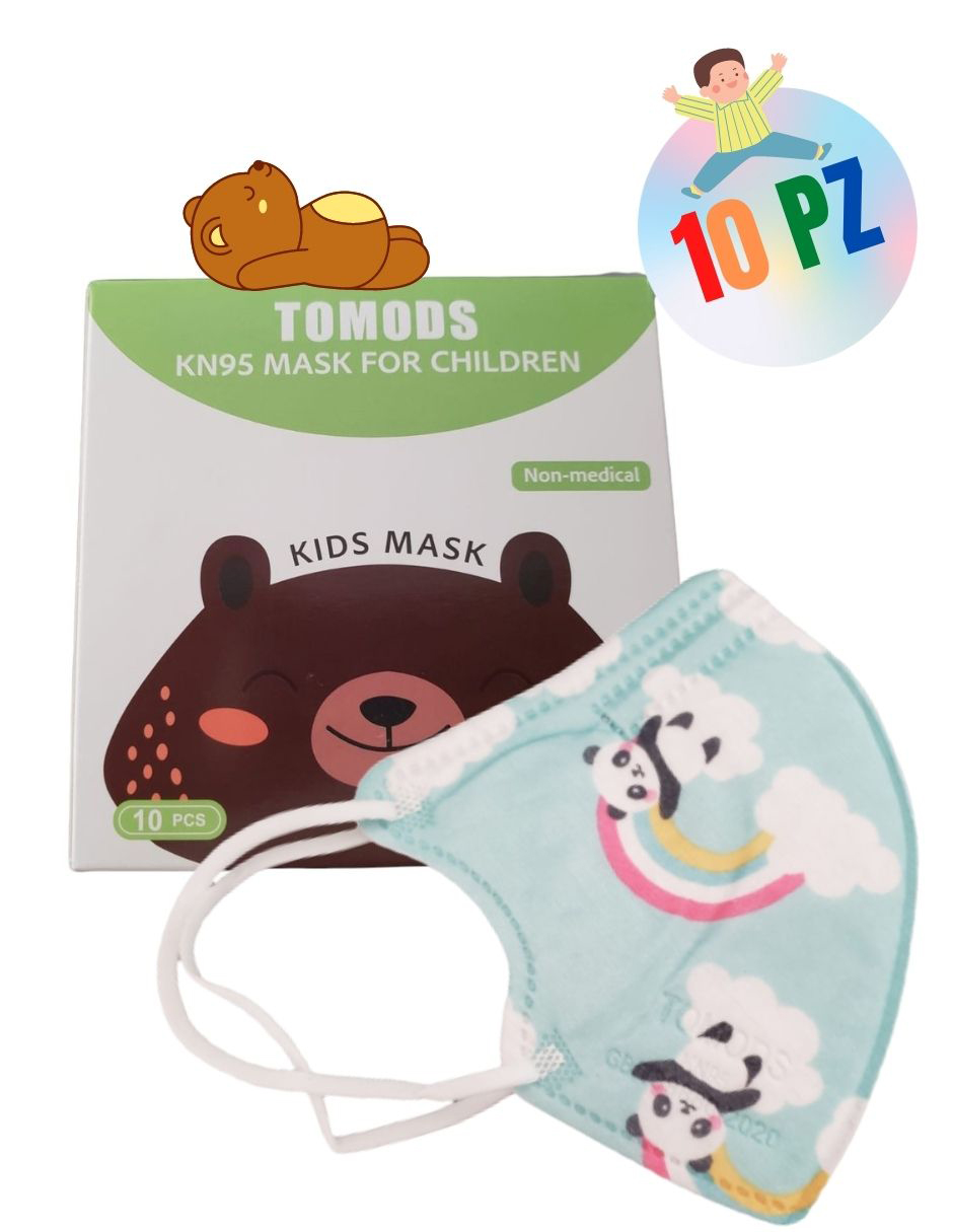 Cubrebocas certificados KN95 Tomods Infantil azul de pandas 10 piezas