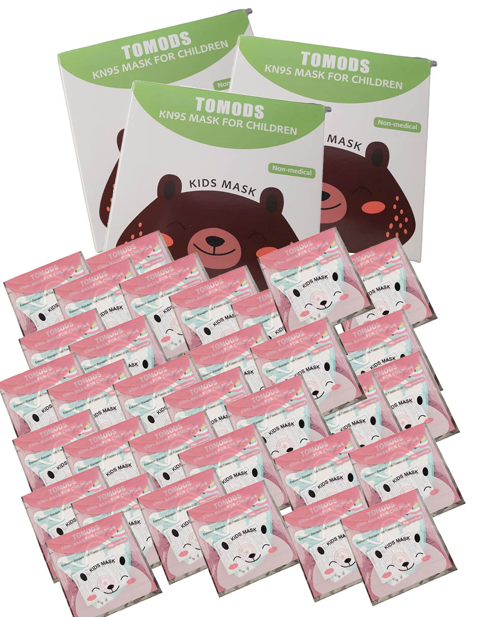 30 piezas de cubrebocas certificados KN95 Infantil Tomods  azul de pandas y arcoiris