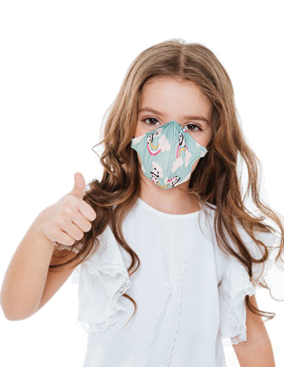 30 piezas de cubrebocas certificados KN95 Infantil Tomods  azul de pandas y arcoiris