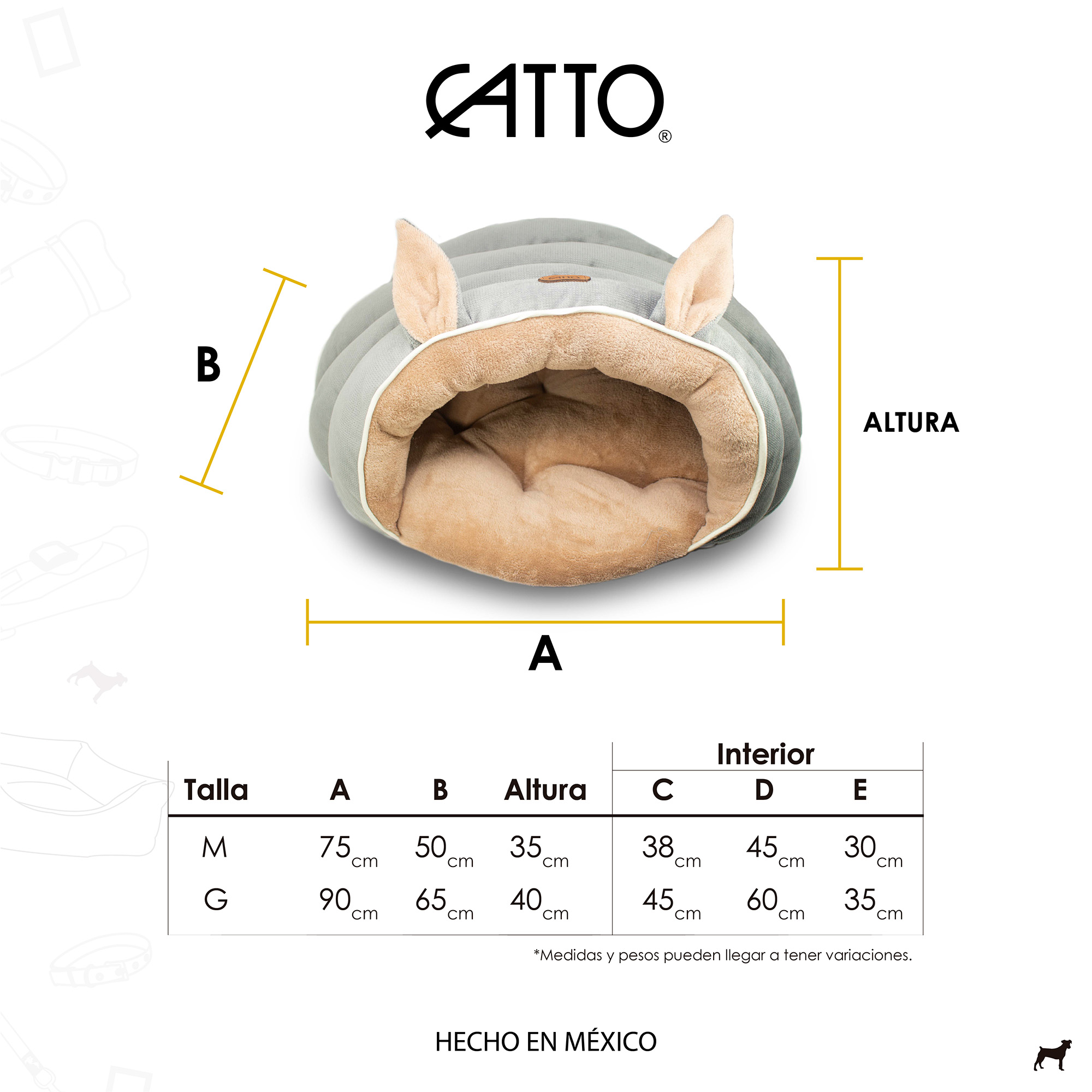 Cama para Gato Perro Gris super cómoda tipo cueva 2 en 1 lavable Catto Mediana