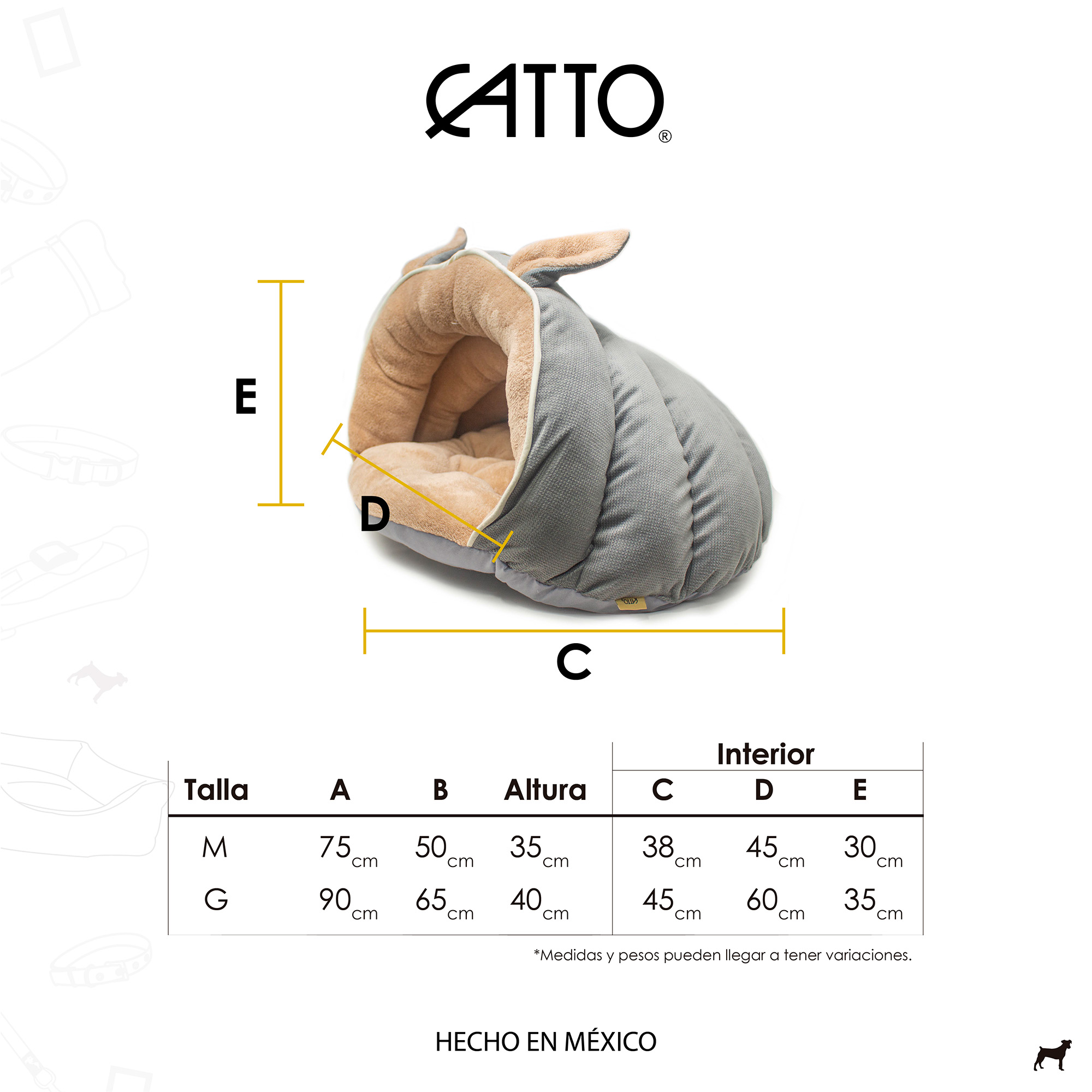 Cama para Gato Perro Gris super cómoda tipo cueva 2 en 1 lavable Catto Mediana