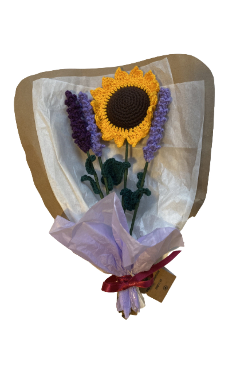 Girasol Tejido a crochet y lavandas 