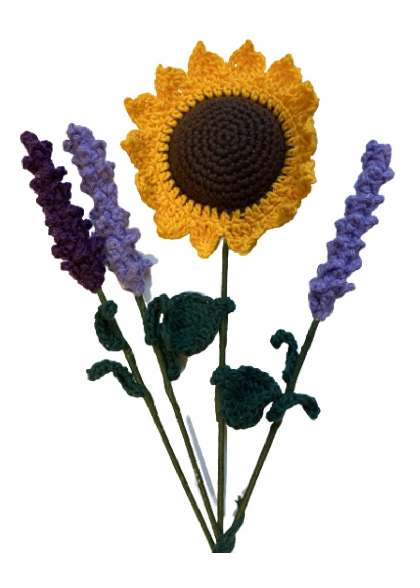 Girasol Tejido a crochet y lavandas 
