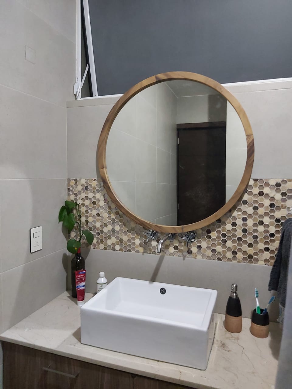 Espejo Redondo De Parota Premium, Espejo de Pared- 100 Cm