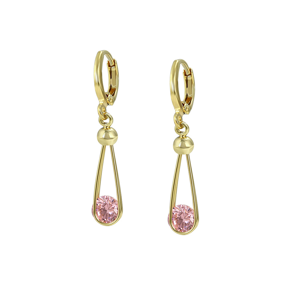 Finos Aretes Largos con cristal Colgante Oro 14k Laminado para Dama
