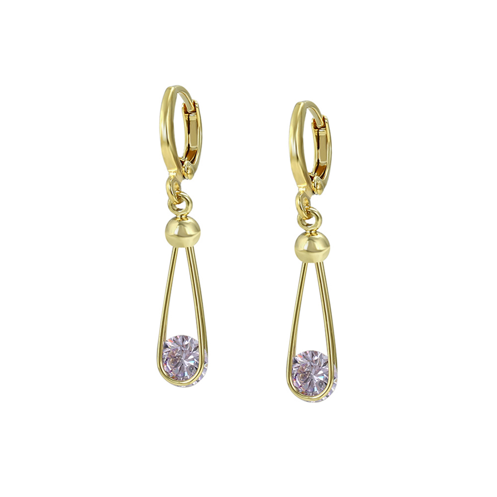 Finos Aretes Largos con cristal Colgante Oro 14k Laminado para Dama
