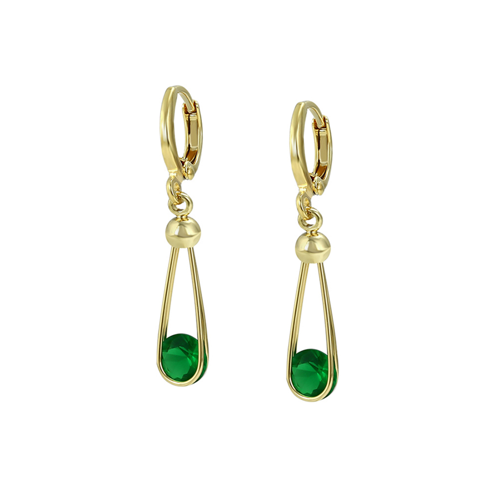 Finos Aretes Largos con cristal Colgante Oro 14k Laminado para Dama