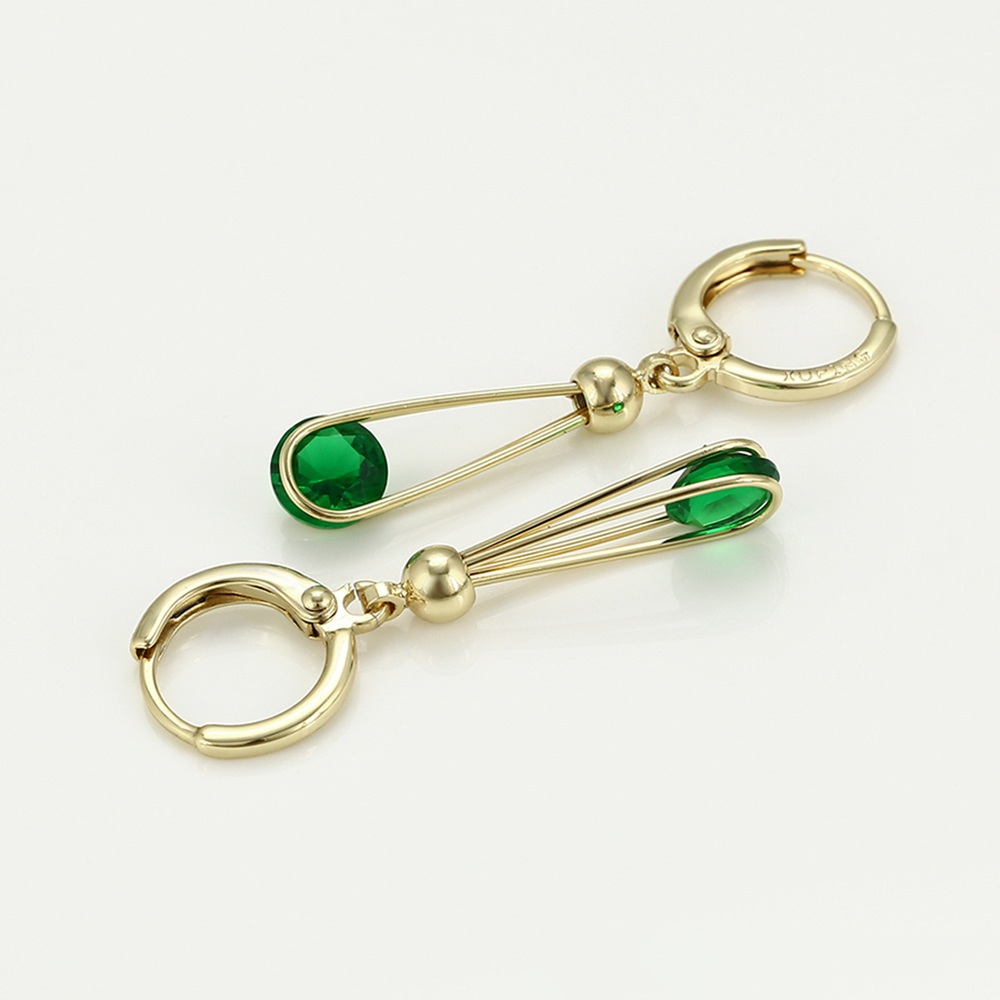 Finos Aretes Largos con cristal Colgante Oro 14k Laminado para Dama