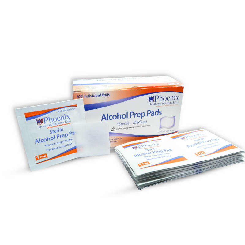 200 Toallitas con Alcohol Phoenix para la aplicación de inyecciones, punciones, raspaduras o desinfección. 70% alcohol isopropílico
