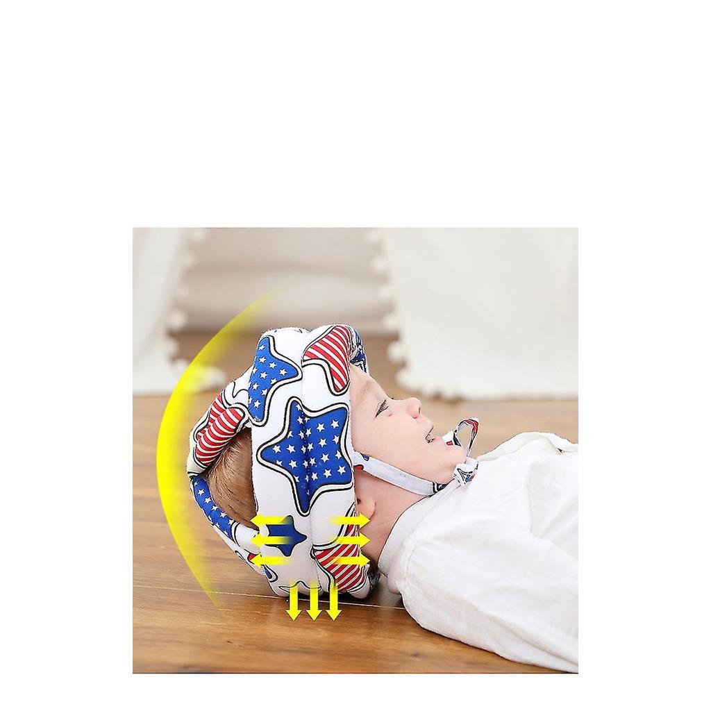 Casco Seguridad Niño Algodón Ajustable Bebé Protector Estrellas Azul con Rojo