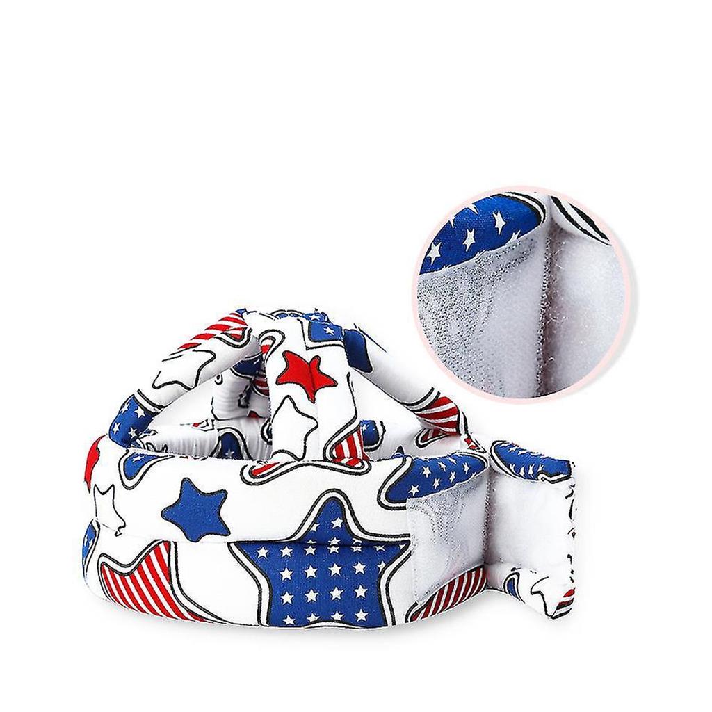 Casco Seguridad Niño Algodón Ajustable Bebé Protector Estrellas Azul con Rojo