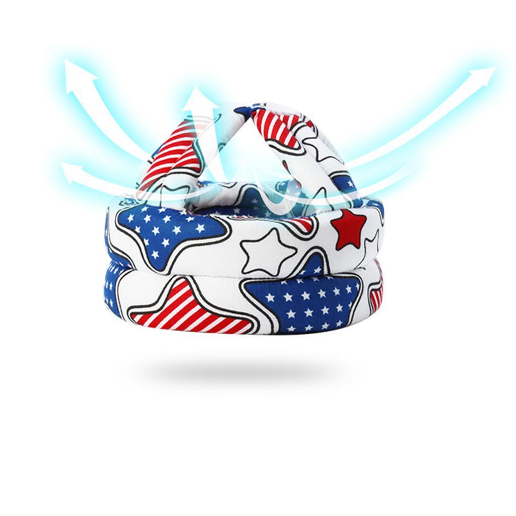 Casco Seguridad Niño Algodón Ajustable Bebé Protector Estrellas Azul con Rojo