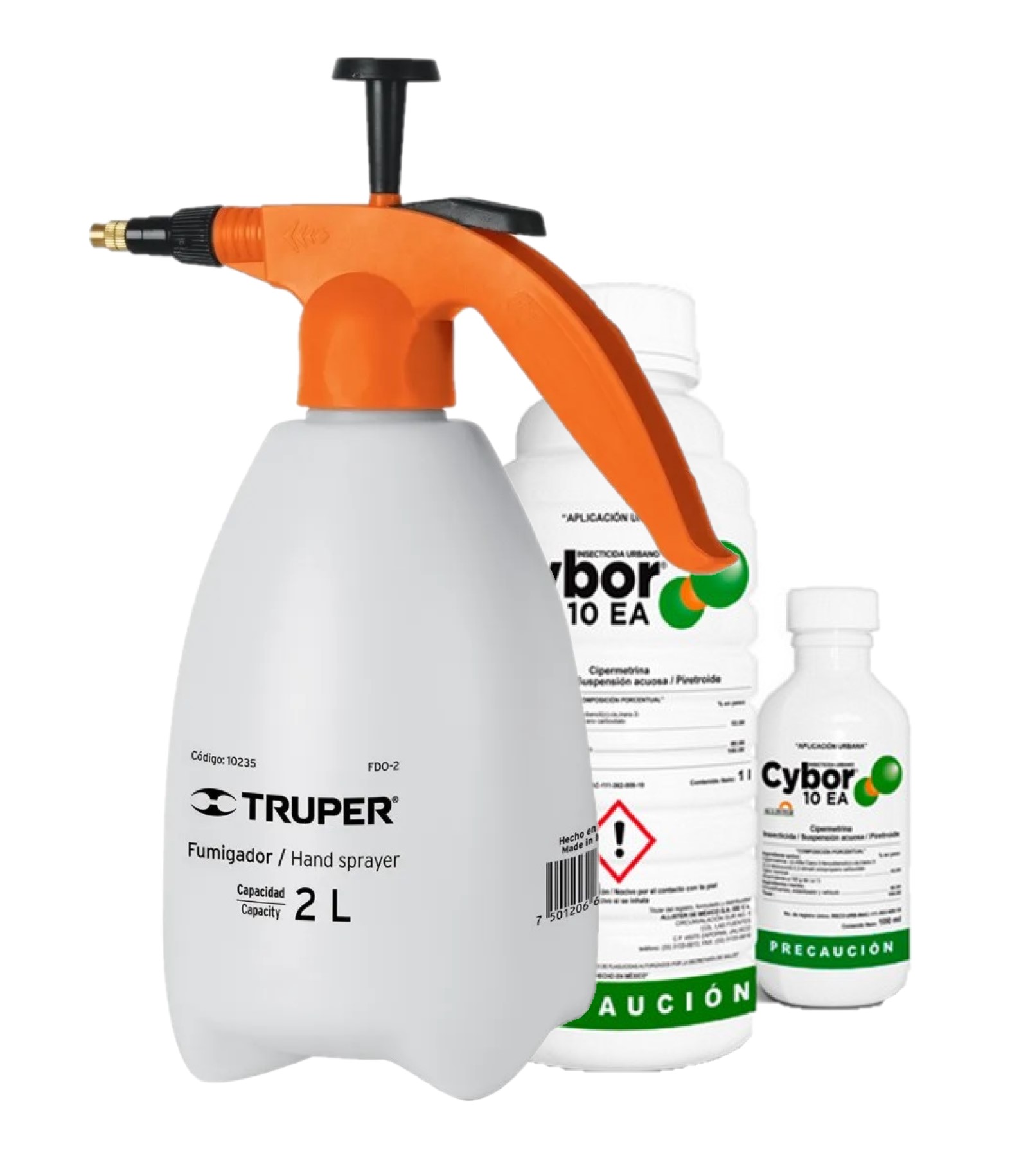 Paquete contra plagas para casa y jardín. Cybor y fumigador truper 2 litros