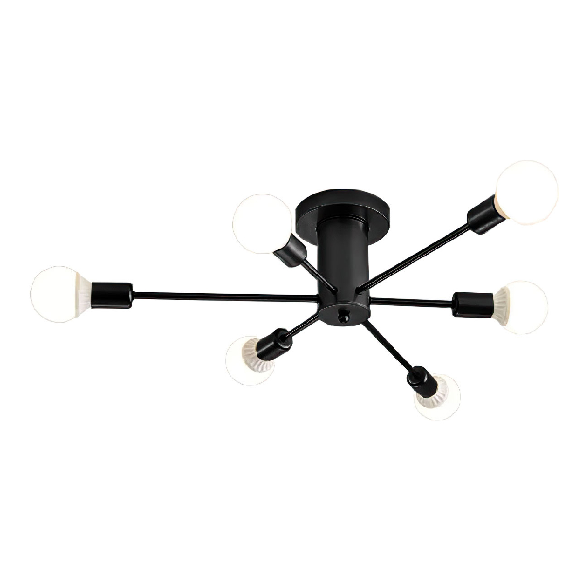 Lampara de techo estilo industrial hierro forjado minimalista negro con blanco 6 luces