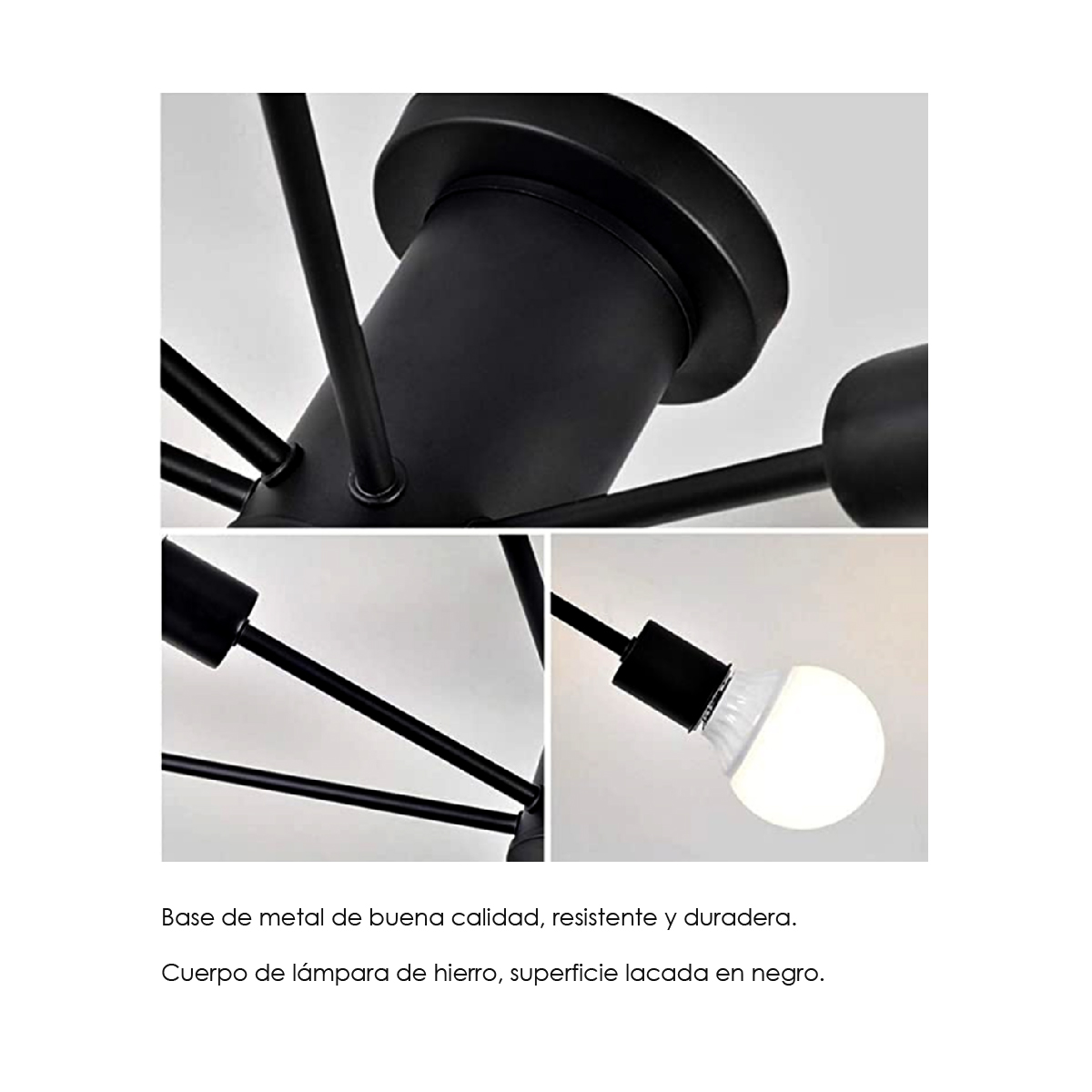 Lampara de techo estilo industrial hierro forjado minimalista negro con blanco 6 luces