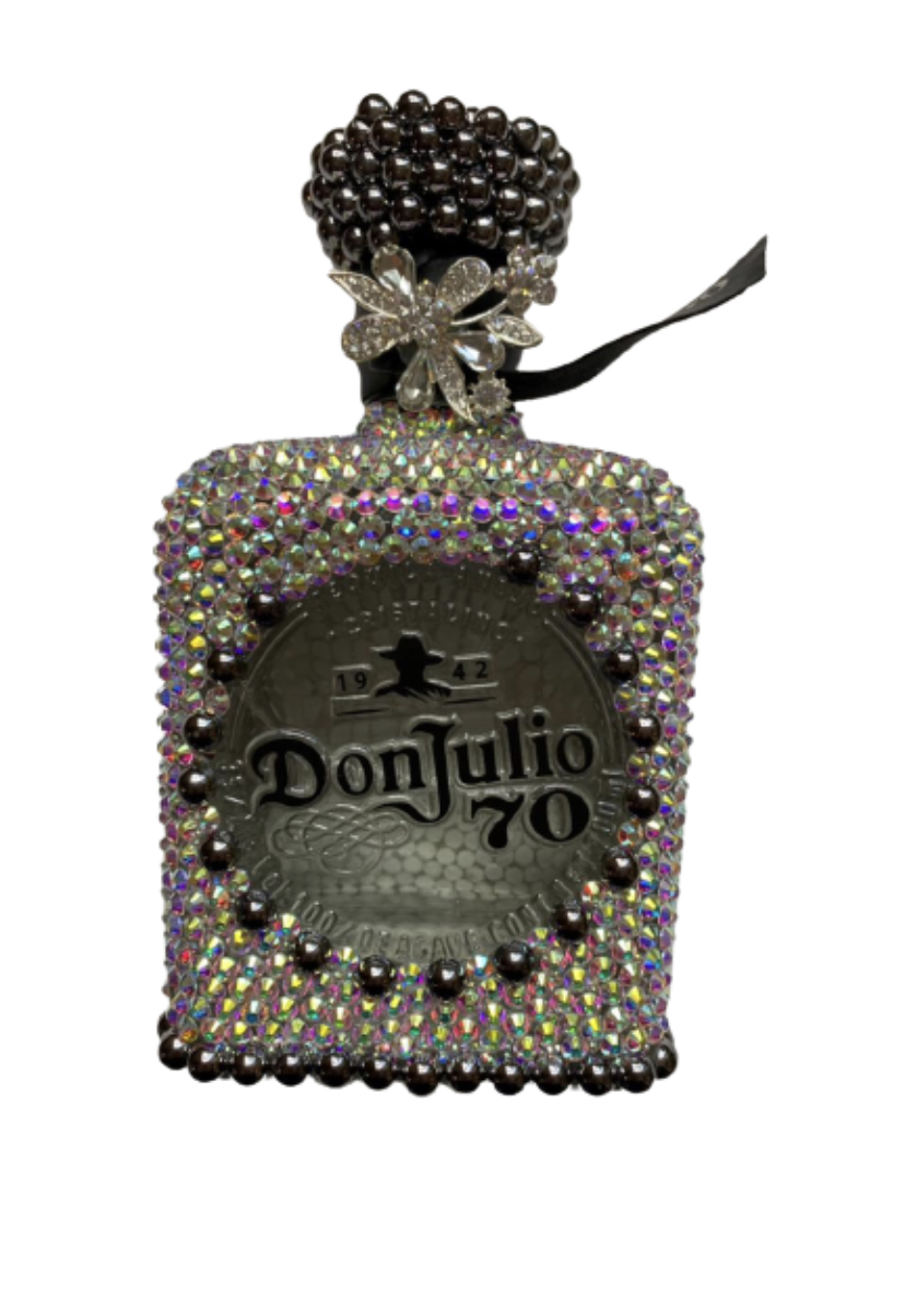 Tequila Don Julio 70 añejo cristalino 700 ml , Decorado con pedreria brillante calidad premium