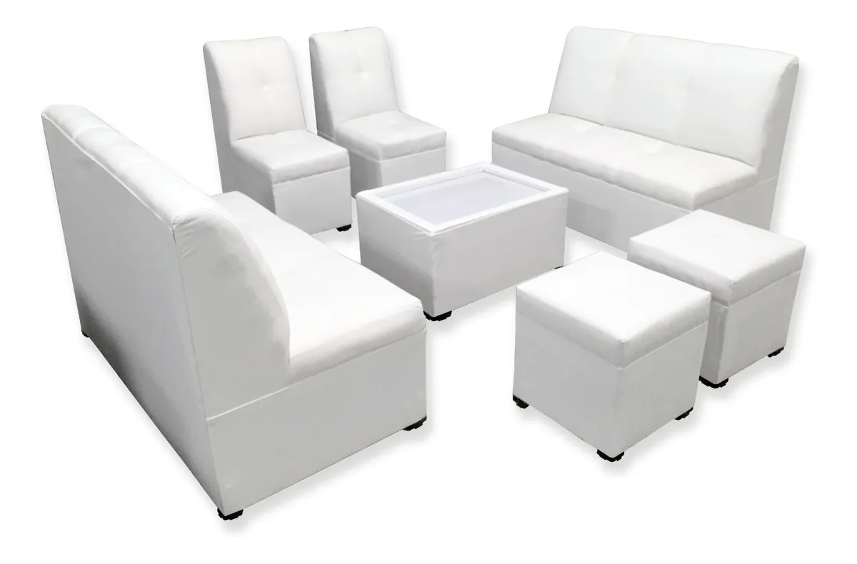 Sala Lounge Lisa Blanca Minimalista Moderna Sillones Puff