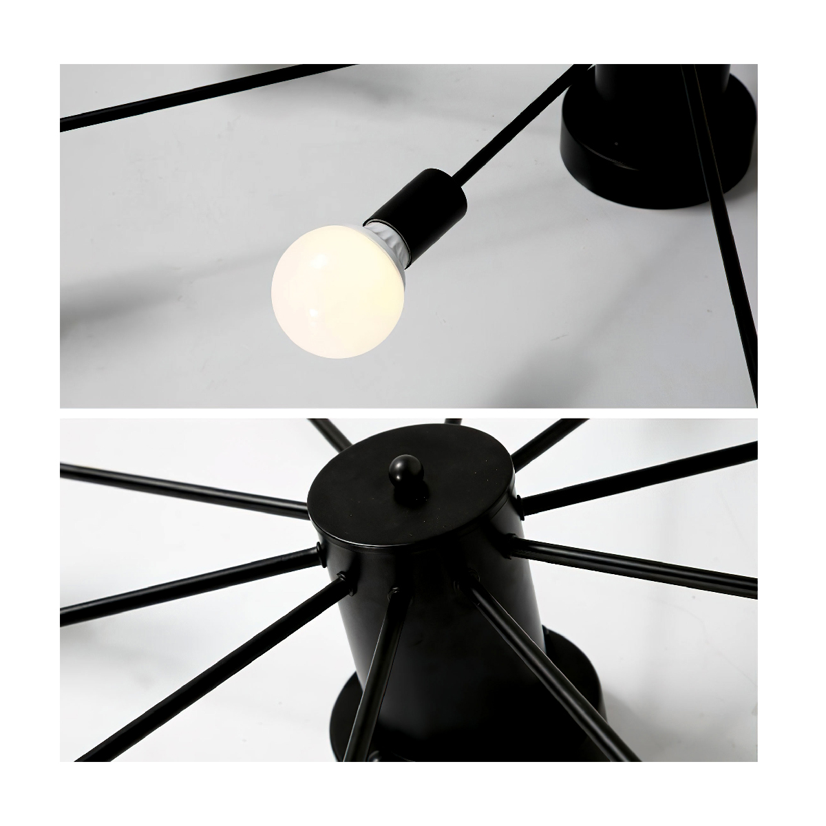 Lampara de techo estilo industrial hierro forjado minimalista negro con blanco 10 luces