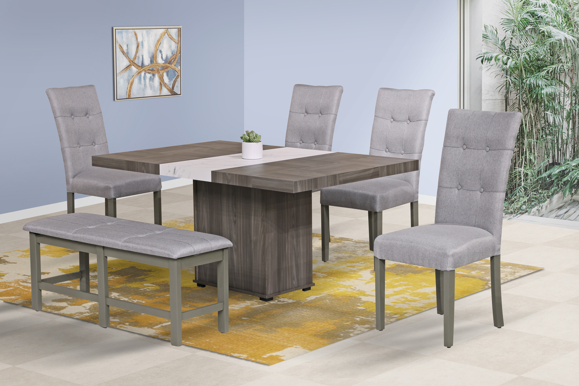 Antecomedor 4 Sillas 1 Banca Noria Gris - Kessa