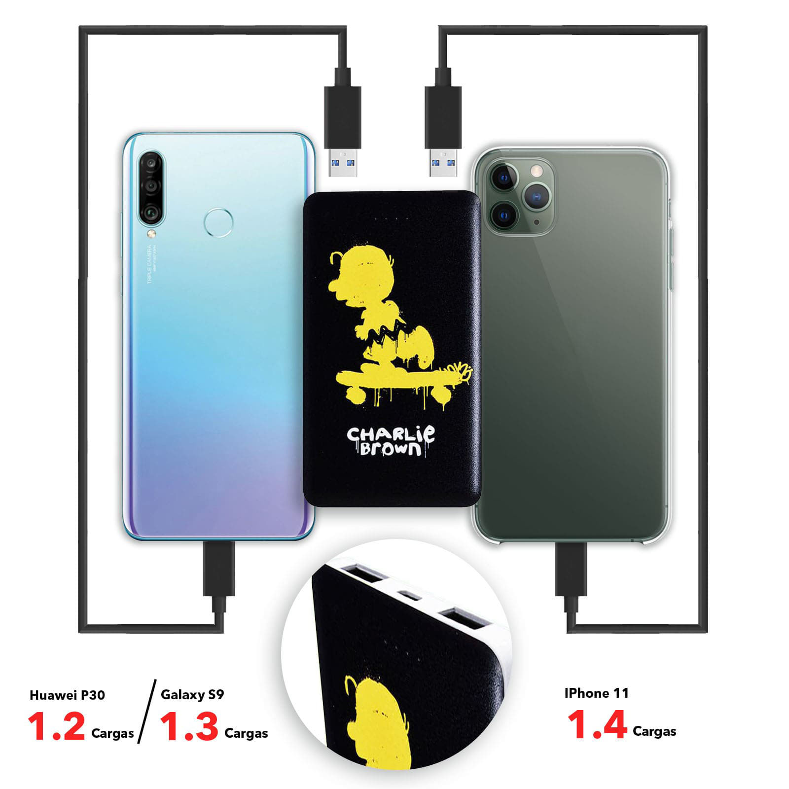 Power Bank 500 mAh PEANUTS Snoopy Batería Externa Portátil 2 USB VG-0538-10 Ideal para Regalo