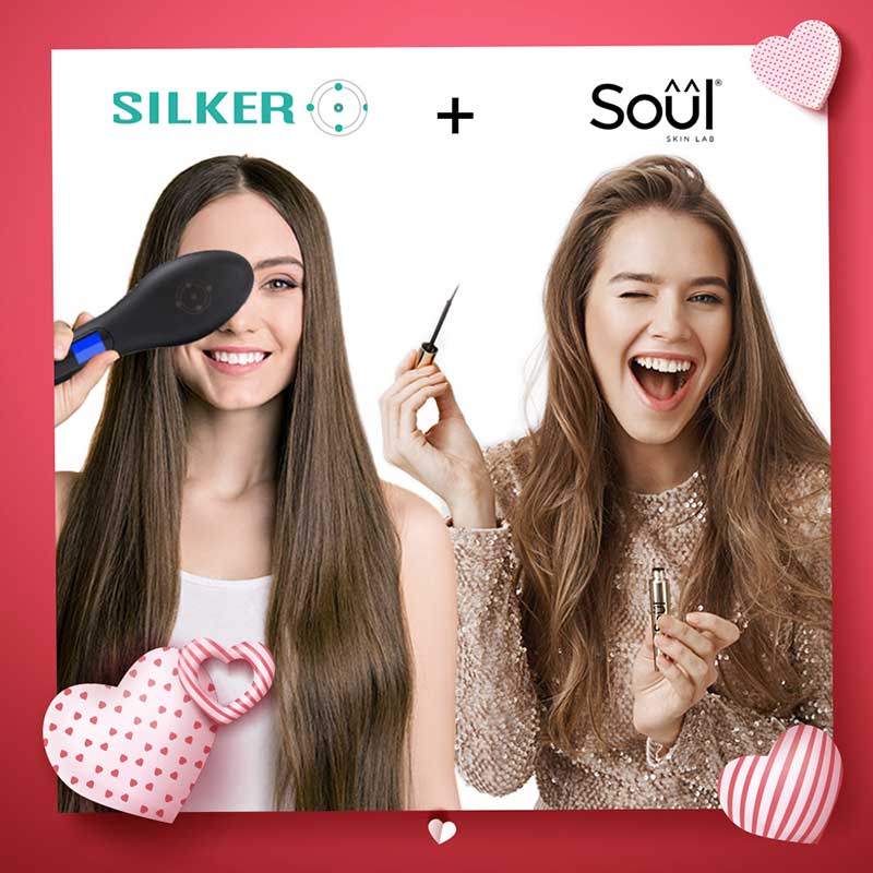 Pack de San Valentín cepillo alaciador Silker DÚO y suero para pestañas Soul 