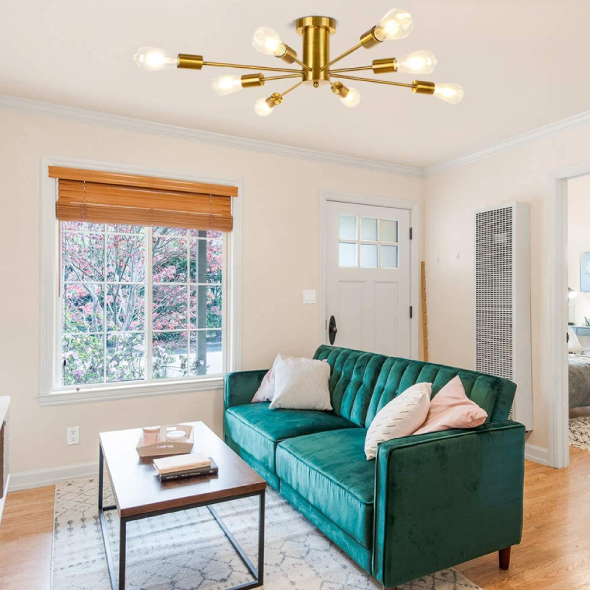 Lampara de techo estilo industrial hierro forjado minimalista gold 8 luces