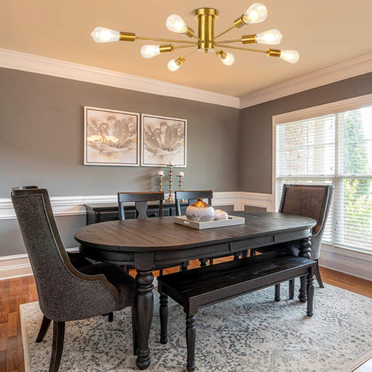 Lampara de techo estilo industrial hierro forjado minimalista gold 8 luces