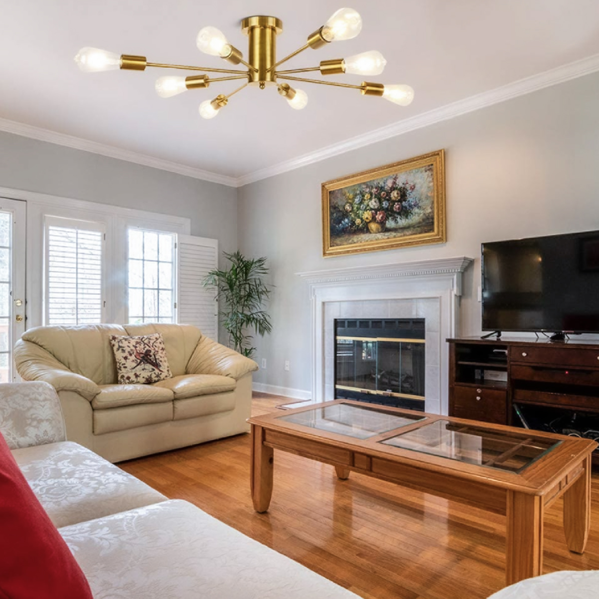 Lampara de techo estilo industrial hierro forjado minimalista gold 8 luces